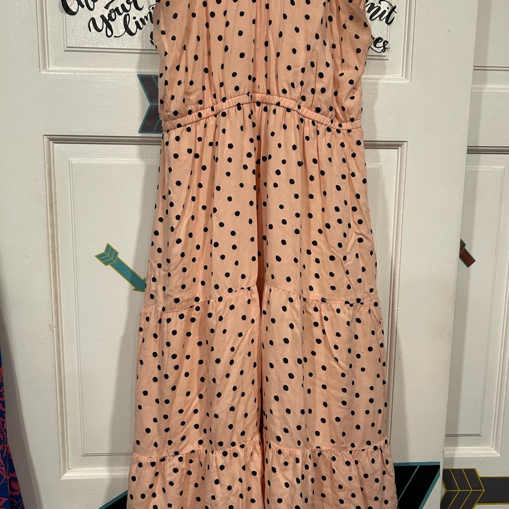 Maurices Peach and Black Polka Dot Maxi Dress
